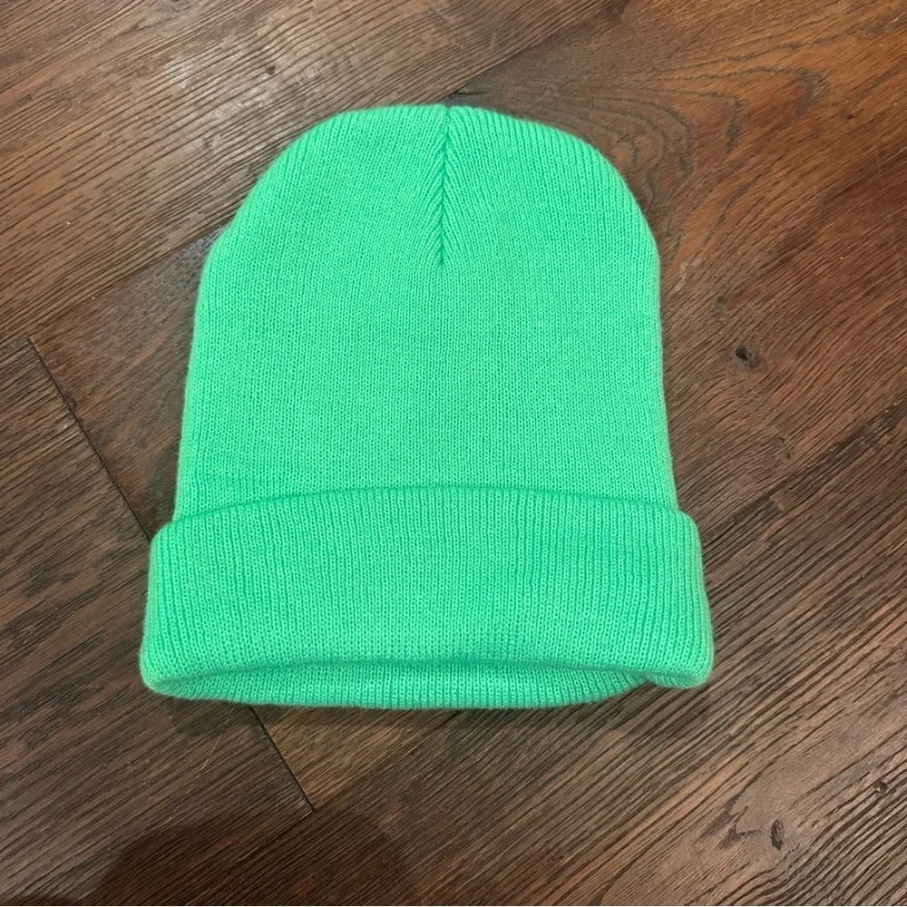 Neon Green Beanie EUC Knit Cap Hat Winter